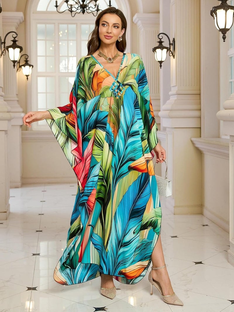 KEYLORTING Women’s Kaftan Beach Cover Up Dress Plus Size Summer Swimsuit Loungewear Maxi Dress - Image 4